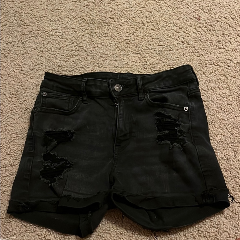 American Eagle Outfitters Black Jean Shorts Distressed Cut-Off